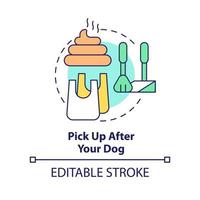 Pick up after your dog concept icon. Pup excrements. Road trip with pets advice abstract idea thin line illustration. Isolated outline drawing. Editable stroke. vector