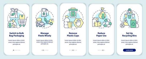 Zero waste business onboarding mobile app screen. Reduce paper use walkthrough 5 steps editable graphic instructions with linear concepts. UI, UX, GUI template. vector