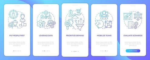 Supply chain priorities blue gradient onboarding mobile app screen. Management walkthrough 5 steps graphic instructions with linear concepts. UI, UX, GUI template. vector