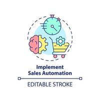 Implement sales automation concept icon. Selling trend abstract idea thin line illustration. Performance improvement. Isolated outline drawing. Editable stroke. vector