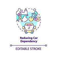 Reducing car dependency concept icon. Sustainability in urban planning abstract idea thin line illustration. Car-sharing. Isolated outline drawing. Editable stroke. vector