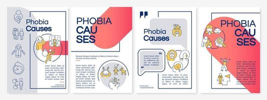 Phobia causes red and grey brochure template. Anxiety disorder factors. Leaflet design with linear icons. 4 vector layouts for presentation, annual reports.