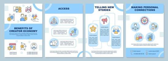 Benefits of creator economy brochure template. Leaflet design with linear icons. Editable 4 vector layouts for presentation, annual reports.