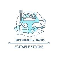 Bring healthy snacks turquoise concept icon. Vitamin packed snacks. Road trip tip abstract idea thin line illustration. Isolated outline drawing. Editable stroke. vector