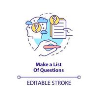 Make list of questions concept icon. Before appointment with therapist abstract idea thin line illustration. Isolated outline drawing. Editable stroke. vector