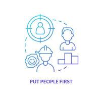 Put people first blue gradient concept icon. Support employees. Company value. Supply chain priority abstract idea thin line illustration. Isolated outline drawing. vector