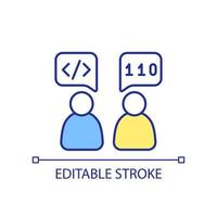 Discussing programming languages RGB color icon. Developer and technical specialist. Communication. Isolated vector illustration. Simple filled line drawing. Editable stroke.