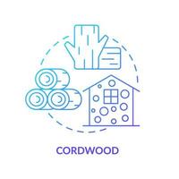 icono de concepto de degradado azul cordwood. material de construcción sostenible idea abstracta ilustración de línea delgada. construcción de cedro bien curado. dibujo de contorno aislado. vector