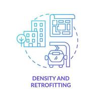 Density and retrofitting blue gradient concept icon. green gradient urbanism principle abstract idea thin line illustration. Transport systems. Isolated outline drawing. vector