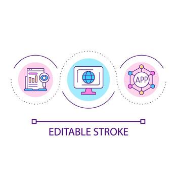 icono de concepto de bucle de análisis de negocios digitales. aplicación de comunicación global. Ilustración de línea delgada de idea abstracta de tecnología de Internet. dibujo de contorno aislado. trazo editable. vector