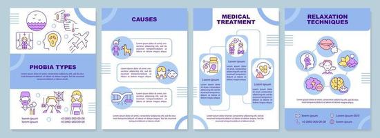 Phobias and fears brochure template. Causes and treatment. Leaflet design with linear icons. 4 vector layouts for presentation, annual reports.