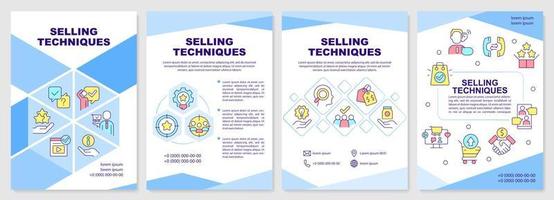 Selling techniques blue brochure template. Methods of sales. Leaflet design with linear icons. Editable 4 vector layouts for presentation, annual reports.