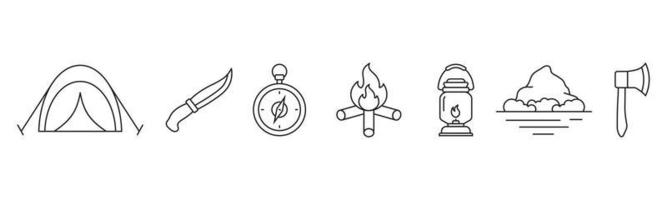 ilustración de vector de plantilla de diseño de conjunto de iconos de arte de línea de camping
