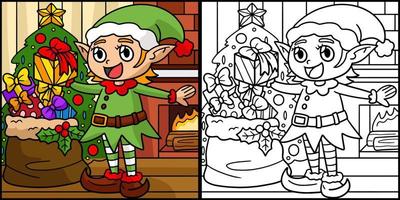 Christmas Elf Coloring Page Illustration vector