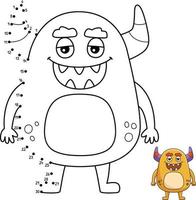 Dot to Dot Happy Monster Isolated Coloring Page vector