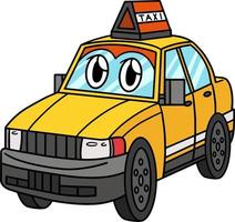 Taxi with Face Vehicle Cartoon Colored Clipart vector