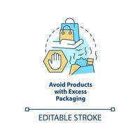 Avoid products with excess packaging concept icon. Reduce waste while shopping abstract idea thin line illustration. Isolated outline drawing. Editable stroke. vector