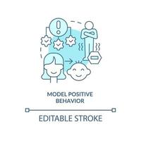 Model positive behavior turquoise concept icon. How to overcome fear. Helping child abstract idea thin line illustration. Isolated outline drawing. Editable stroke. vector
