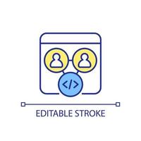Online collaboration RGB color icon. Teamwork. Developing software in team. Programming language. Isolated vector illustration. Simple filled line drawing. Editable stroke.