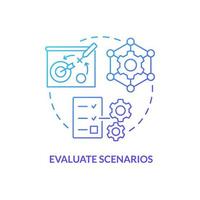 Evaluate scenarios blue gradient concept icon. Optimize operational metrics. Supply chain priority abstract idea thin line illustration. Isolated outline drawing. vector