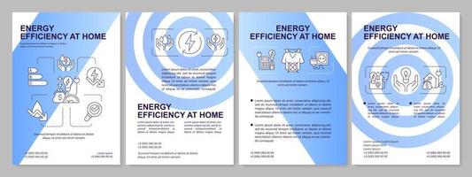 Energy efficiency at home blue brochure template. Leaflet design with linear icons. Editable 4 vector layouts for presentation, annual reports.