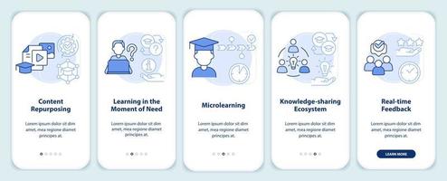 Trendy skills to learn light blue onboarding mobile app screen. Walkthrough 5 steps graphic instructions pages with linear concepts. UI, UX, GUI template. vector