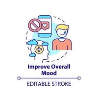 Improve overall mood concept icon. Developing depression. Social media detox reason abstract idea thin line illustration. Isolated outline drawing. Editable stroke. vector