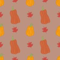 Seasonal autumn pumpkin and leaves vector seamless pattern