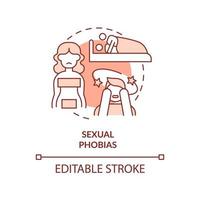 Sexual phobias red concept icon. Erotophobia. Anxiety disorder. Specific phobias abstract idea thin line illustration. Isolated outline drawing. Editable stroke. vector