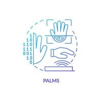 Palms blue gradient concept icon. Biometric identification technology abstract idea thin line illustration. Palm vein scanning and verification. Isolated outline drawing. vector