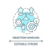 Objection handling turquoise concept icon. Sales process abstract idea thin line illustration. Customer satisfaction. Isolated outline drawing. Editable stroke. vector