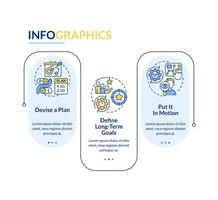 plantilla infográfica de rectángulo de planificación. estrategia de negocios. visualización de datos con 3 pasos. gráfico de información de línea de tiempo editable. diseño de flujo de trabajo con iconos de línea. vector