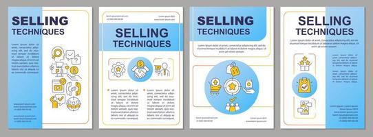 Sales techniques blue brochure template. Methods of sales. Leaflet design with linear icons. Editable 4 vector layouts for presentation, annual reports.