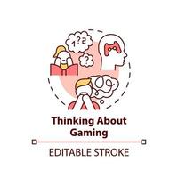 Thinking about gaming concept icon. Obsessive thoughts. Sign of game addiction abstract idea thin line illustration. Isolated outline drawing. Editable stroke. vector