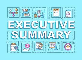 Executive summary word concepts blue banner. Short business plan. Infographics with editable icons on color background. Isolated typography. Vector illustration with text.