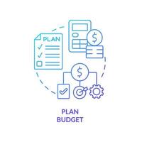 icono de concepto de gradiente azul de presupuesto de plan. provisión financiera de proyectos. tipo de presupuesto del gobierno idea abstracta ilustración de línea delgada. dibujo de contorno aislado. vector