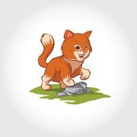 Cat Vector Mascot Character. This Vector Cartoon illustration Cat Posing on the Rock.