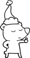 happy line drawing of a bear giving thumbs up wearing santa hat vector