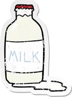 distressed sticker of a cartoon milk bottle vector