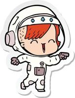 sticker of a happy cartoon space girl vector