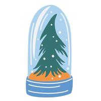 Crystal snow globe with a Christmas tree inside. Magic glass ball for winter xmas holiday concept. Snow globe icon concept drawing icon in modern style. Vector illustration