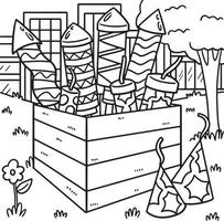New Year Fireworks In Crate Coloring Page for Kids vector