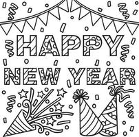 New Year Banner and Party Hat Coloring Page vector