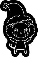 icono de dibujos animados de un león llorando con sombrero de santa vector