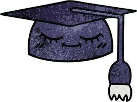 retro grunge texture cartoon graduation hat vector