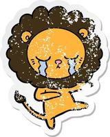 distressed sticker of a crying cartoon lion vector