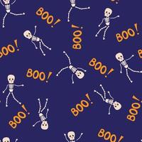 Halloween seamless pattern with skeletons on purple background. vector