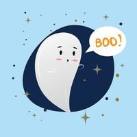 Cute flying ghost trying scary. Halloween illustration with a cute ghost. vector