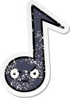 distressed sticker of a cute cartoon musical note vector