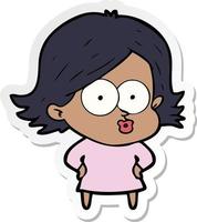 sticker of a cartoon girl pouting vector